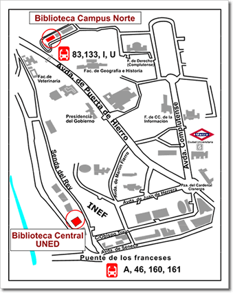 Plano de localización de las bibliotecas de la Sede Central