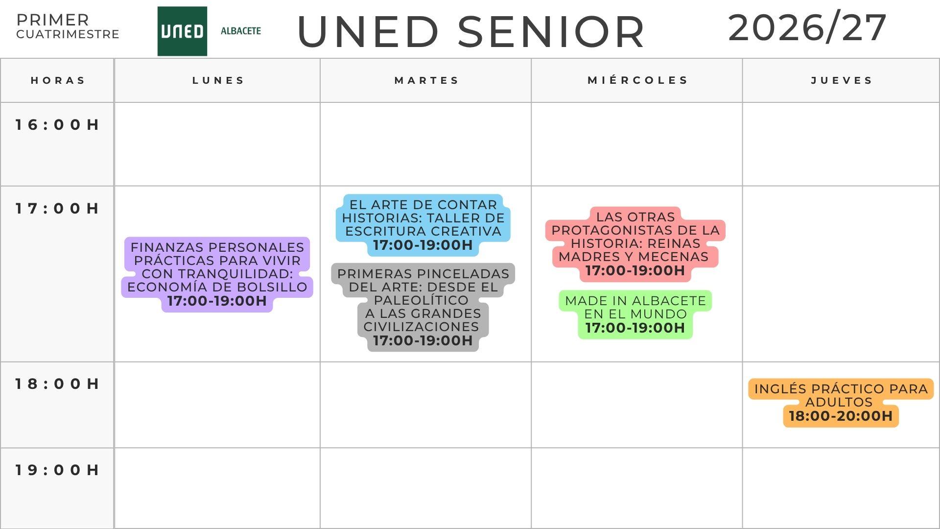 HORARIO UNED SENIOR 2026/2027