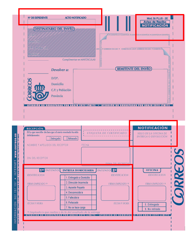Modelo de aviso de recibo para notificaciones