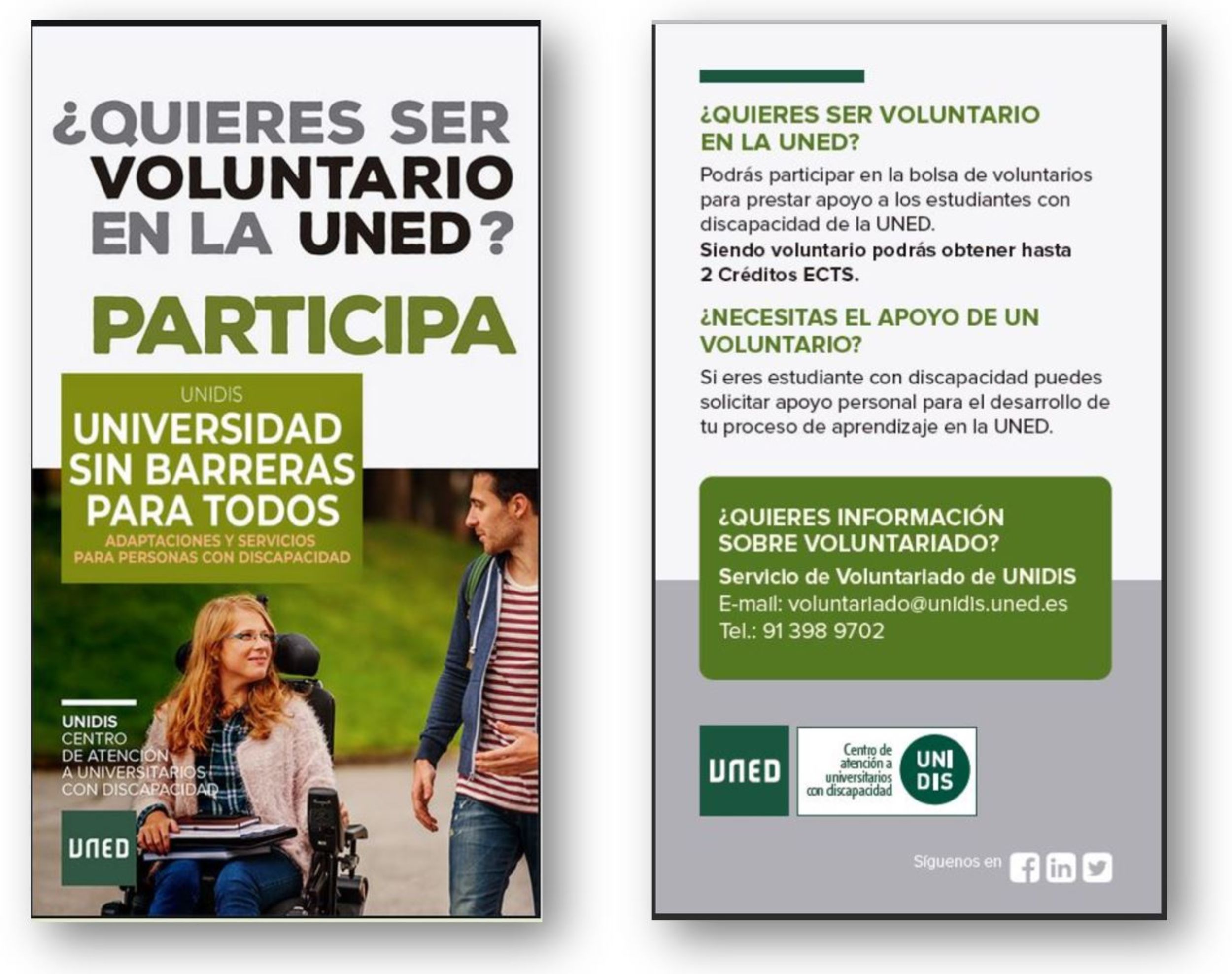 Portada del díptico de voluntariado UNIDIS