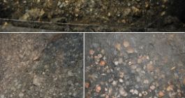 Diferentes imágenes del suelo de cerámicas descubierto en la cueva de Els Trocs.