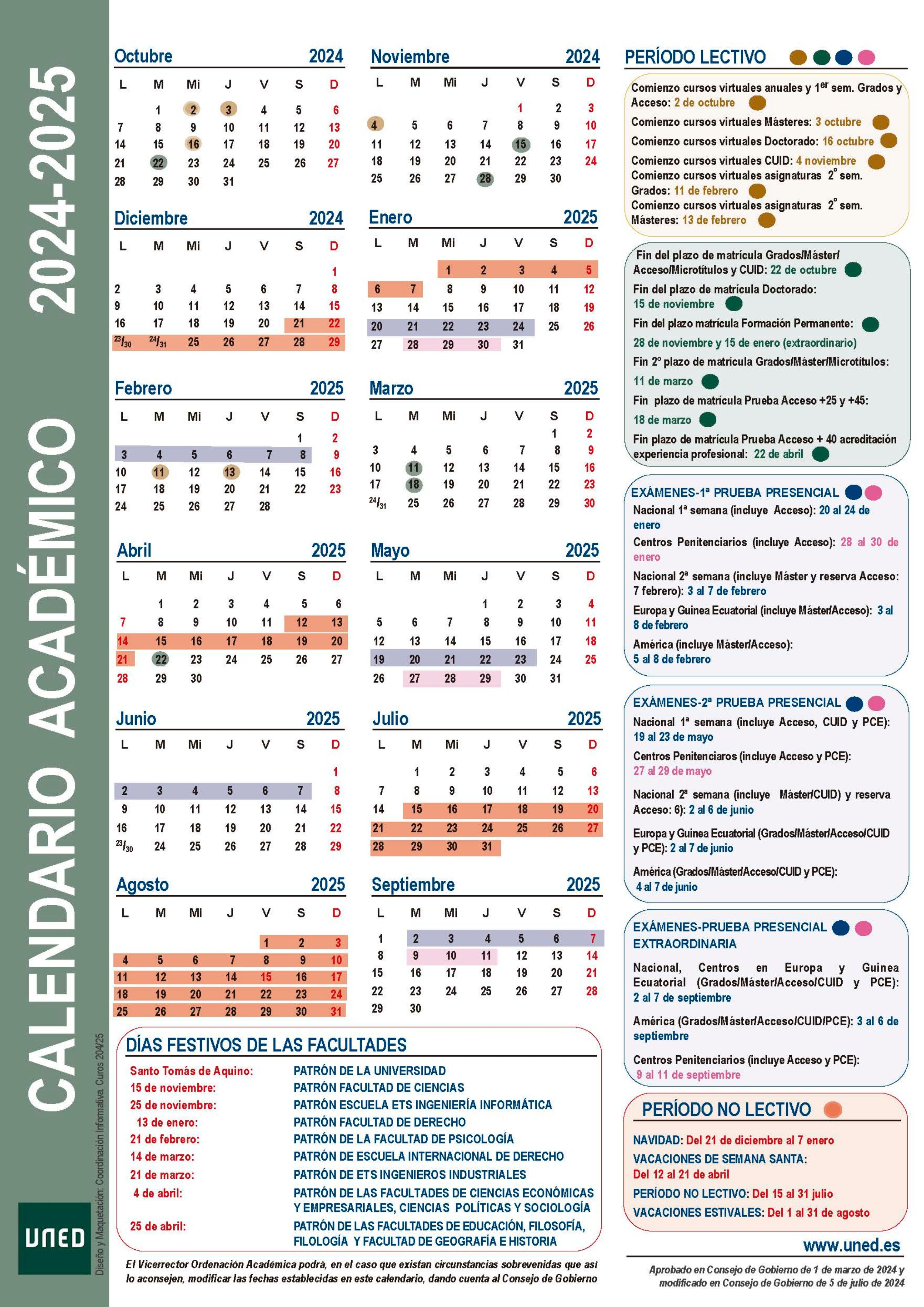 Calendario académico 2024-2025 sede central