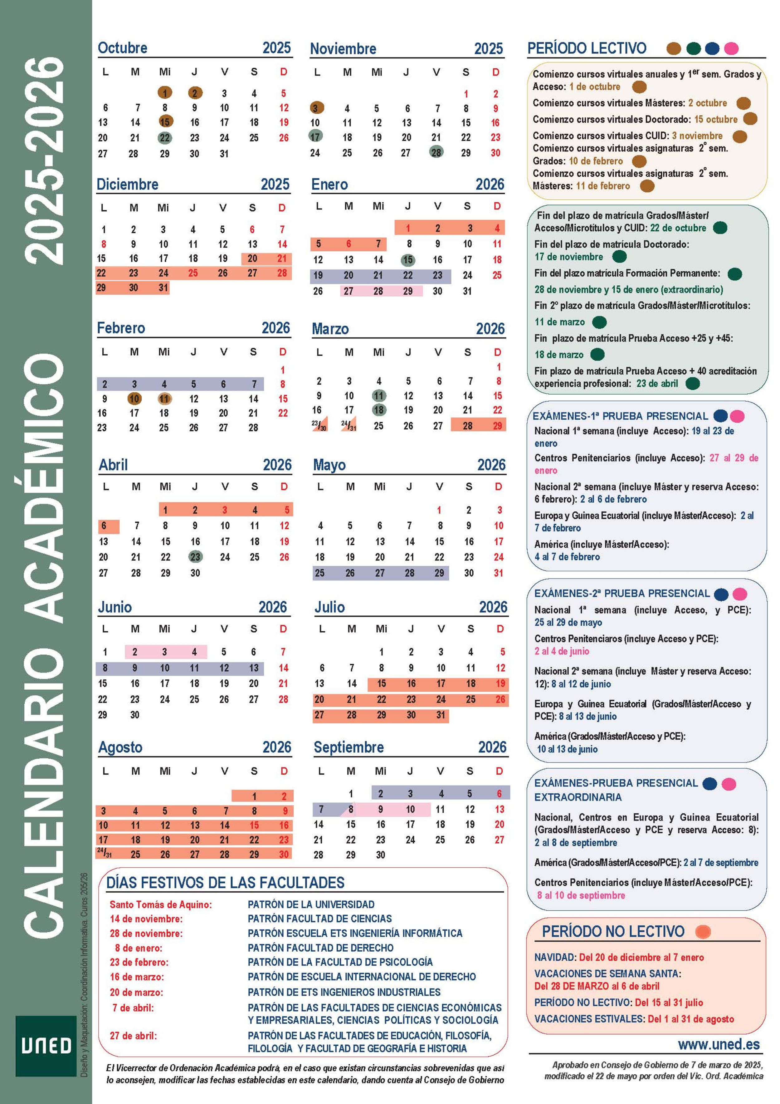 Calendario académico 2024-2025 sede central