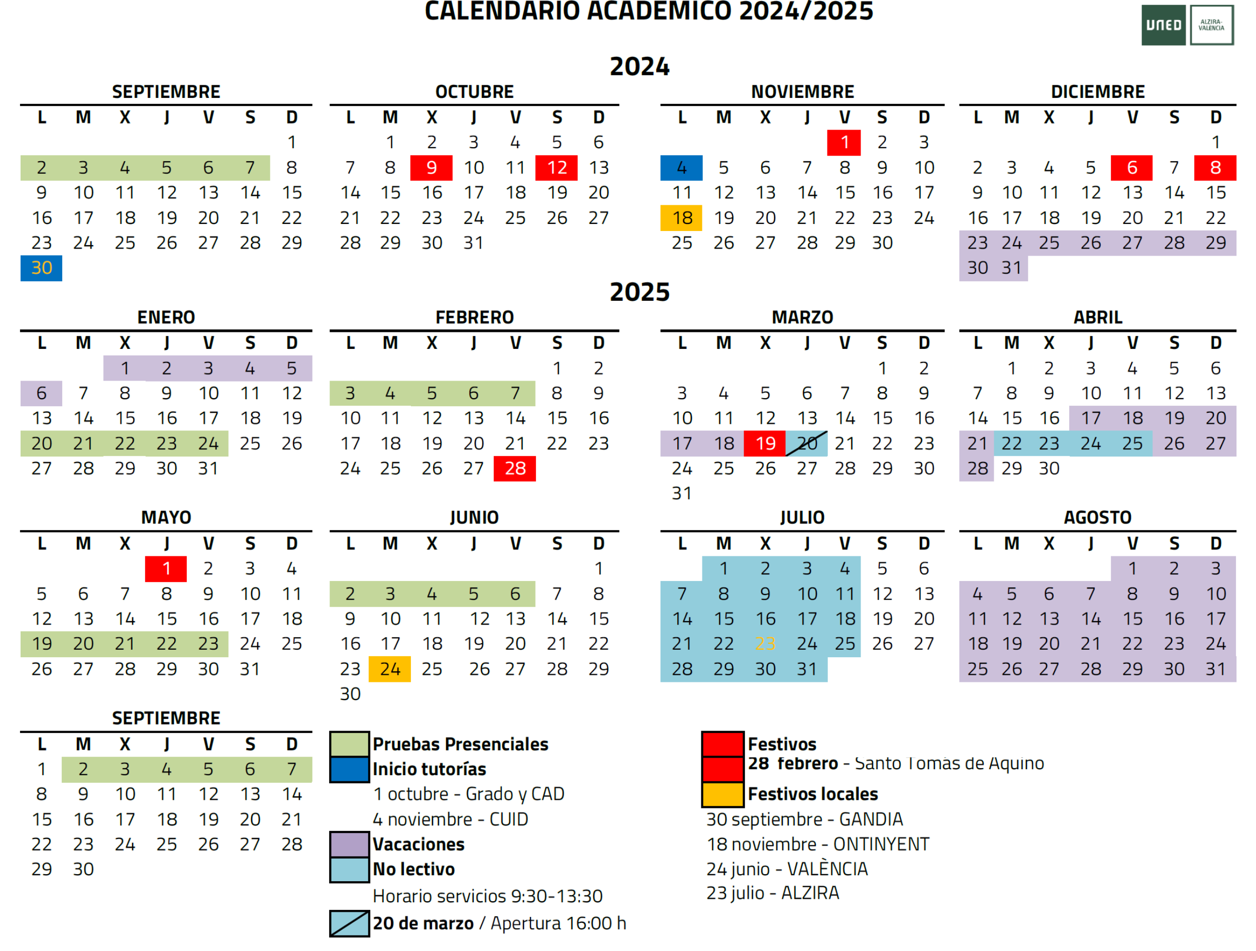 Calendario académico 2024/25