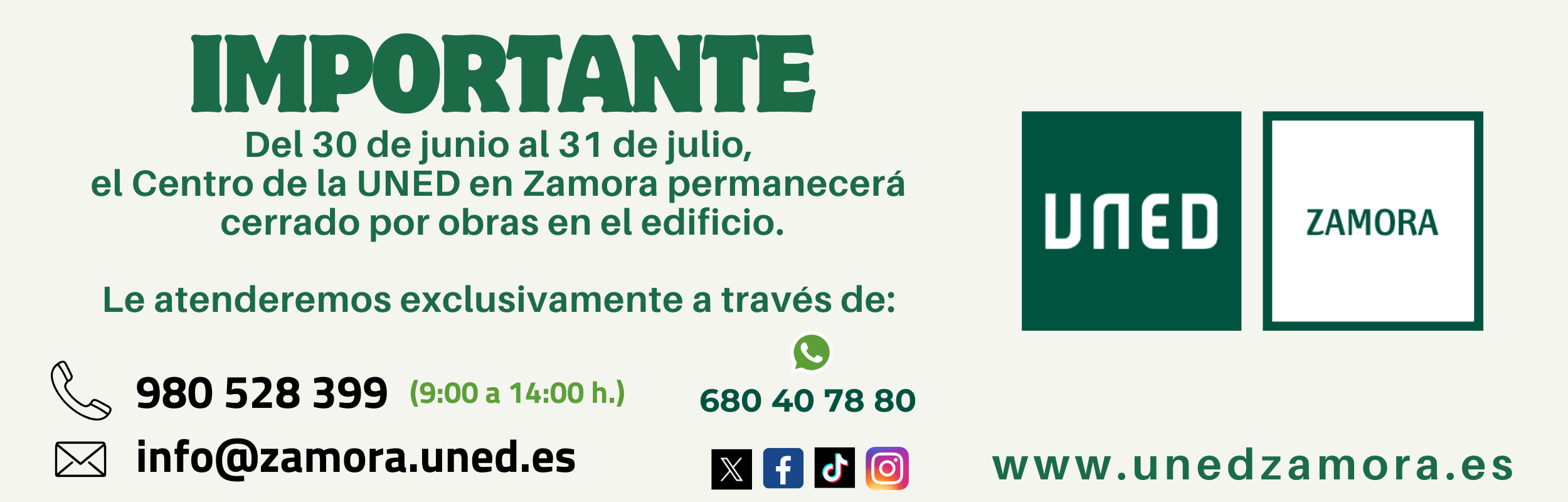 UNED Zamora Cerrado Obras