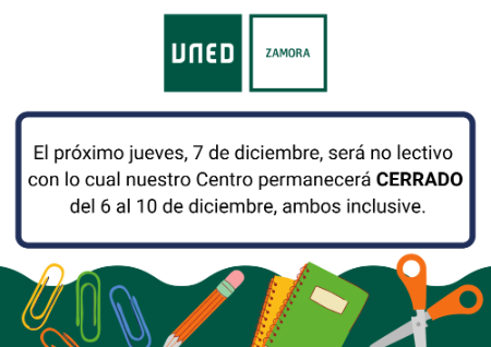 El próximo jueves, 7 de diciembre el Centro permanecerá CERRADO
