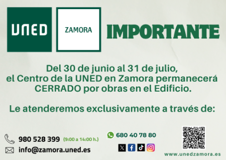 Información Importante Cierre Edificio UNED Zamora
