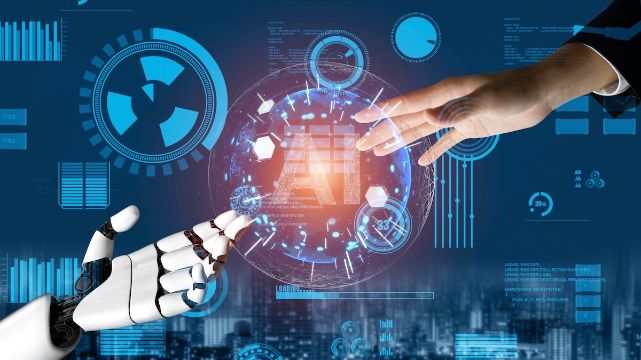 Imagen de una mano humana y un robot