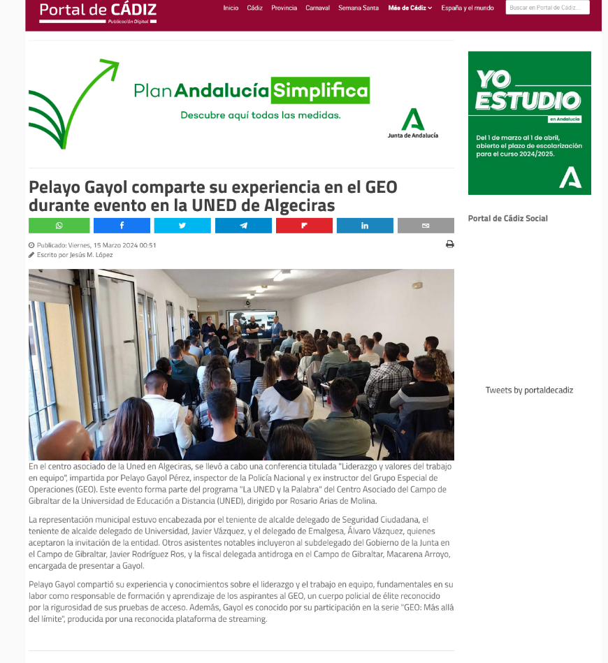 Pelayo Gayol comparte su experiencia en el GEO durante evento en la UNED de Algeciras