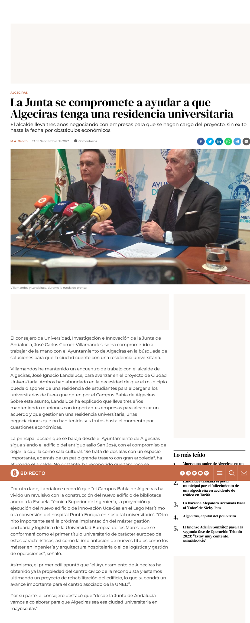La Junta se compromete a ayudar a que Algeciras tenga una residencia universitaria