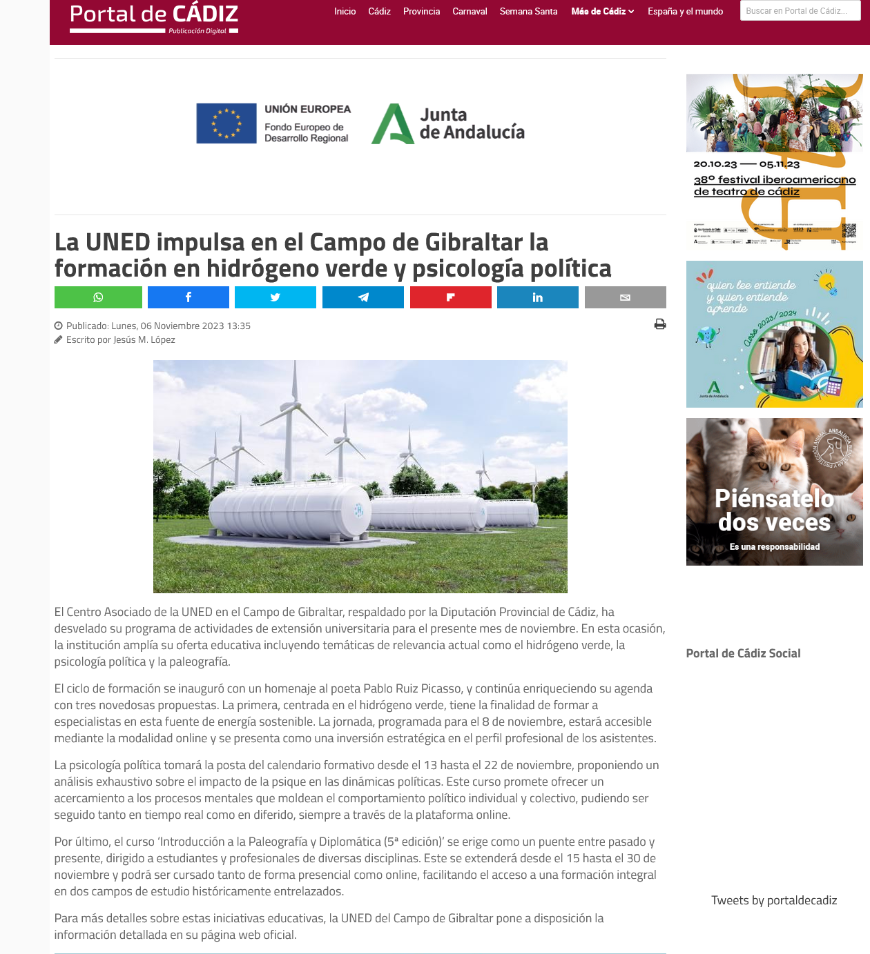 La UNED impulsa en el Campo de Gibraltar la formación en hidrógeno verde y psicología política