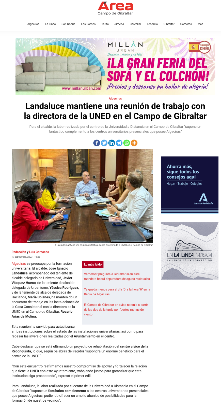 Landaluce mantiene una reunión de trabajo con la directora de la UNED en el Campo de Gibraltar - Diario Área
