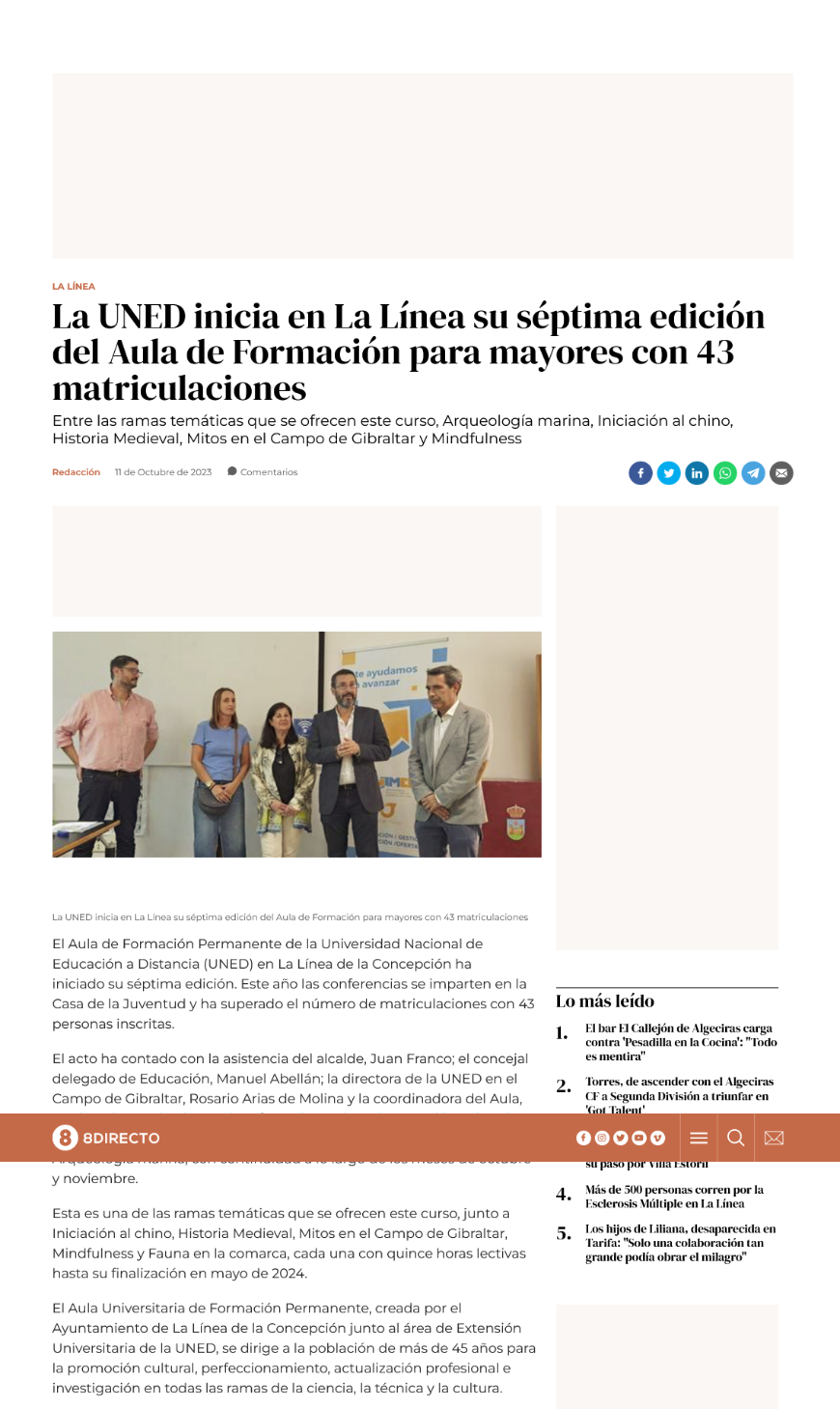 La UNED inicia en La Línea su séptima edición del Aula de Formación para mayores con 43 matriculaciones