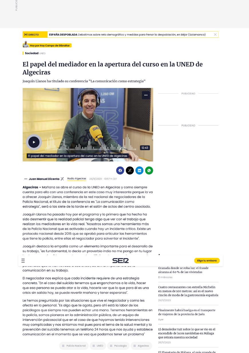 El papel del mediador en la apertura del curso en la UNED de Algeciras
