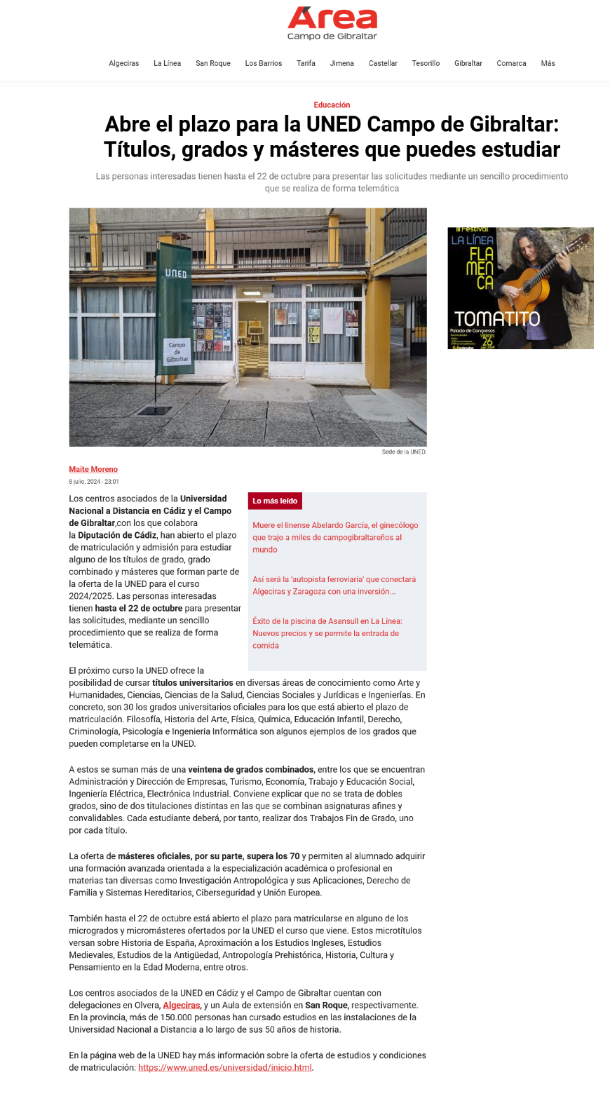 Abre el plazo para la UNED Campo de Gibraltar Títulos grados y másteres que puedes estudiar - Diario Área