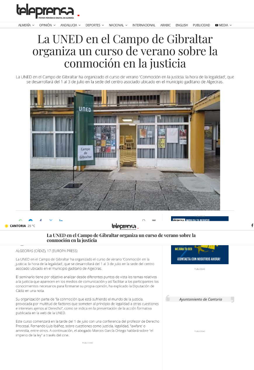 La UNED en el Campo de Gibraltar organiza un curso de verano sobre la conmoción en la justicia