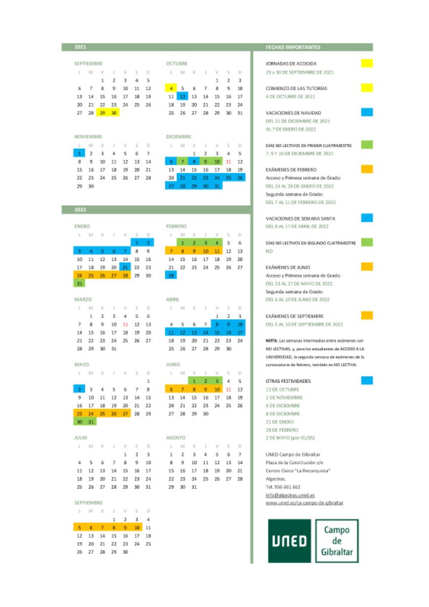 calendario académico 2021-2022