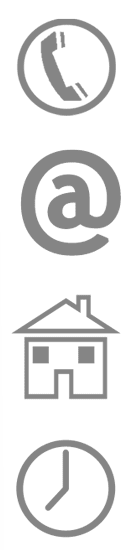 Imagen decorativa con teléfono, @, una casa y un reloj